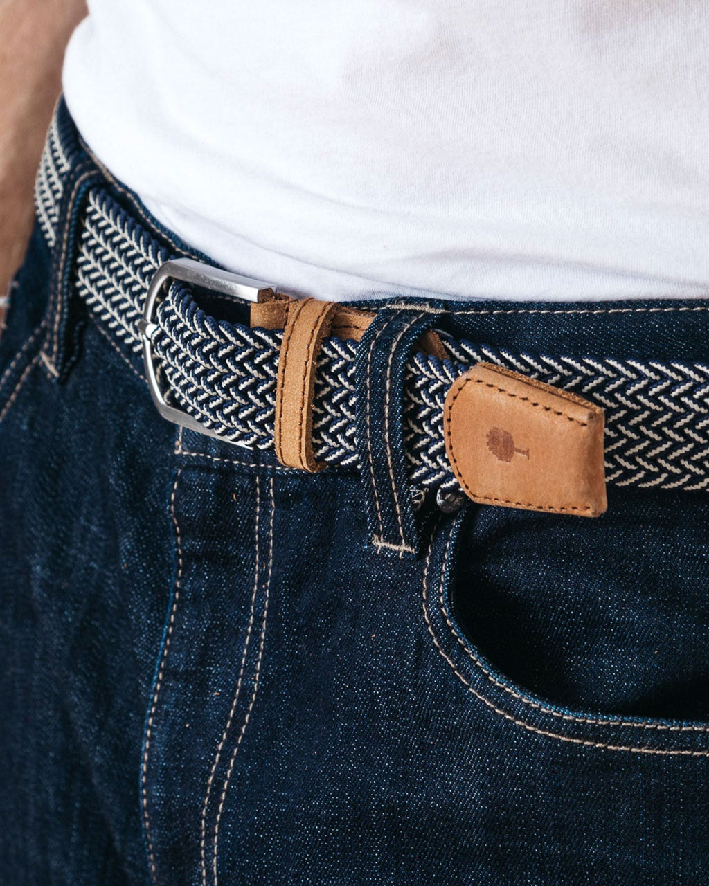 Ceinture tressée écru et bleu - 1