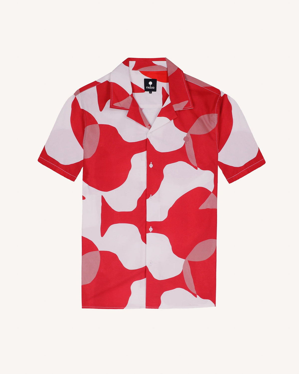 Chemise manches courtes rouge & crème coton - 2