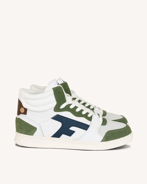 Baskets montantes cuir blanc et kaki - 1